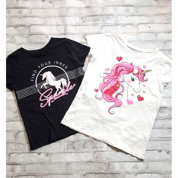 Bundle 2 Unicorn Graphic Tee Shirts Size 10/12 - Picture 1 of 2
